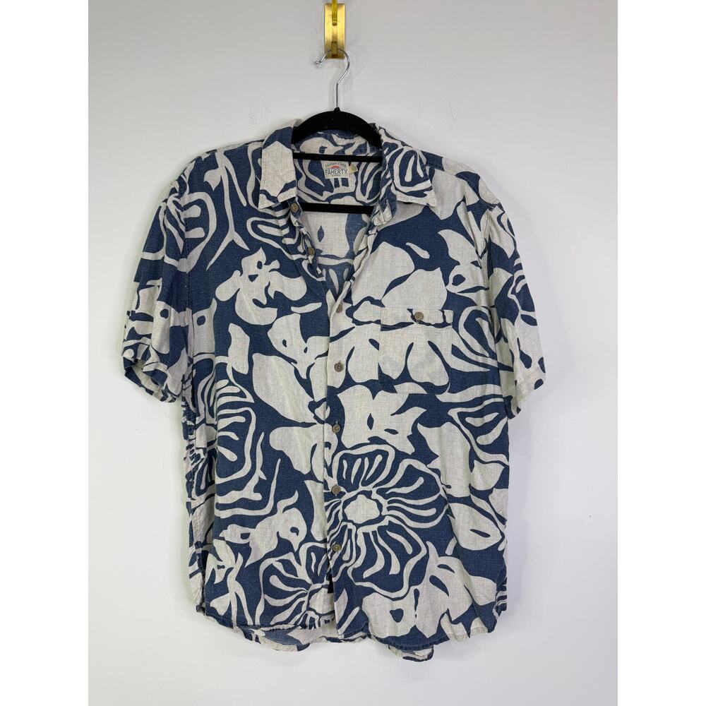 Faherty Short-Sleeve Coast Shirt Blue Hibiscus Size Large